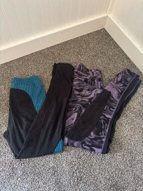 Kerrits Black Leggings with Purple Swirl and Teal Accents